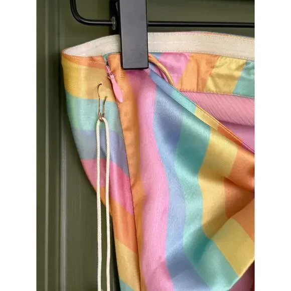 NWT Saylor Anora Rainbow Bias Satin Bow Strapless Stripe Resort Midi Dress Small - Picture 3 of 6